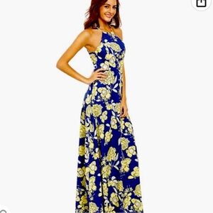 Women’s Hawaiian Tropical Aloha Dress Blue Yellow Sleeveless Size Medium